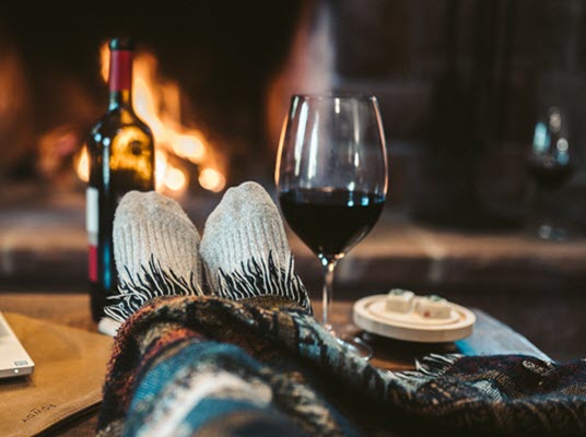 Fireplace red wine